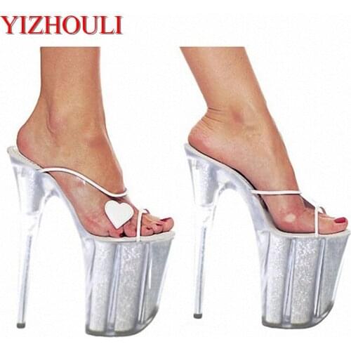 20cm Shiny paint heart-shaped totem bride shoes, transparent princess Cinderellas crystal shoes lap-dancing Dance Shoes