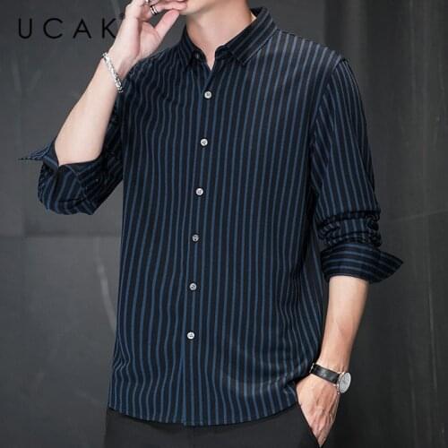 UCAK Brand Cashmere Shirt Men Clothes Spring New Tops Business Casual Striped Turn-down Collar Long Sleeves Shirt Homme U6130