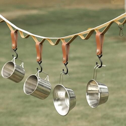 Outdoor PU Leather Hooks Camping Tripod Clothes Storage Keychain Portable Durable Hiking Hanger Clothes Hook For Camp Supplies