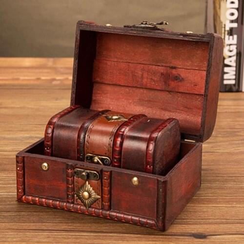 Vintage Wood Jewelry Box Bracelet Pearl Storage Box with Lock Retro Gift Containers Handmade Treasure Case for Rings Earrings