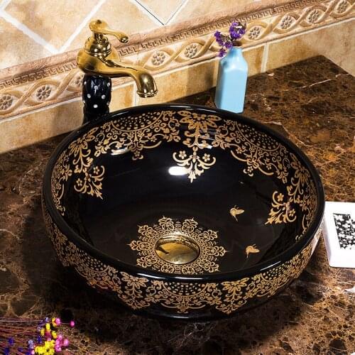 Antique ceramic sink Chinese wash basin Ceramic Counter Top Wash Basin art black ceramic wash basin Bathroom Sink