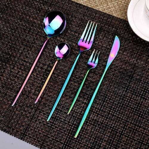 Mirror Tableware Kitchen Washing Stainless Steel Dinnerware Utensils Cutlery Lunch Of Dishes Dinner Knife Spoons Fork Sets