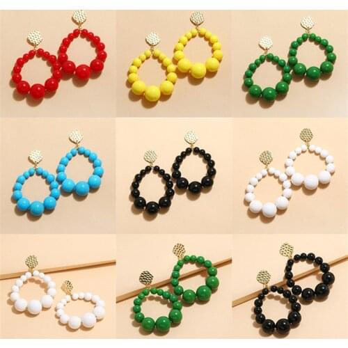 Colorful Beads Hoop Earrings For Women 2021 Trend Gradual Acrylic Vintage Dangle Earrings Fashion Female Bohemian Jewelry Gift
