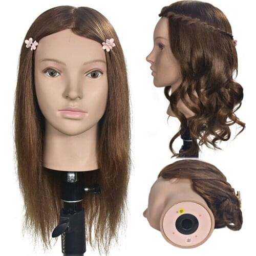 Female 16" Hairdressing Training Head With 100% Real Human Hair Mannequin Head For Hairstyles Practice Manikin Doll Heads