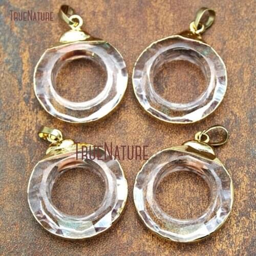 10Pcs Wholesale Gold Electroplated Faceted Hoop Pendant Glass Crystal Pendant Approx 30mm PM14700