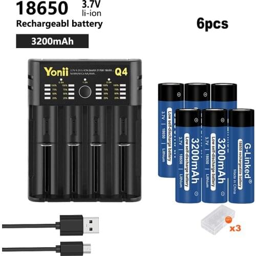 18650 Battery Rechargeable Battery 3.7V 18650 3200mAh Capacity Li-ion Rechargeable Battery for Flashlight Torch+Battery Charger