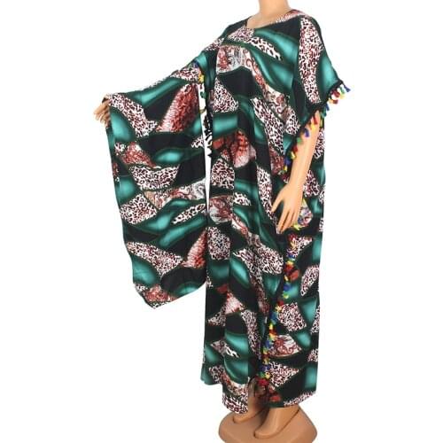 2020 Dashikiage New African Dashiki Leopard Pattern Print Colorful Tassel Plus Size Modern Maxi Dress For Women ropa para mujer