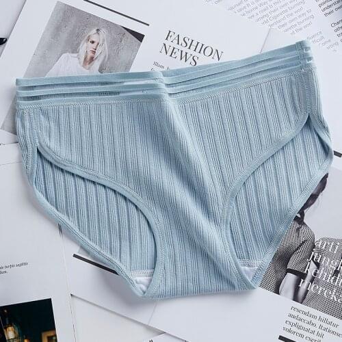 3Pcs Waist Hollow Briefs Cotton Womens Panties Striped Fashion Lingerie Breathable Comfort Underwear Mid-Rise Panties for Women