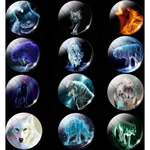 5PCS/SET 25mm Luminous Glass Cabochon Jewelry Aggressive Wolf Pattern Round Making Glowing In The Dark DIY Gift