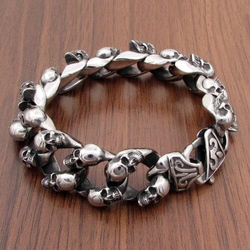 Punk 316L Stainless Steel Small Skull Bracelet Motor Biker Skeleton Man Bracelets Jewelry