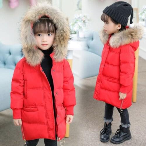 Winter Coat for Girls Thick Warm Kids Down Jackets Children Outfit Real Fur Collar Hooded Girls Clothing BC411