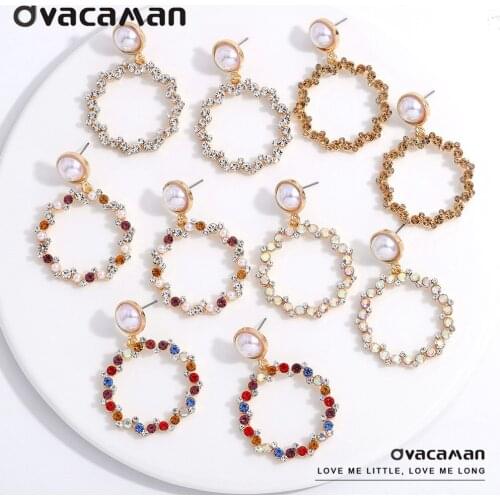 Dvacaman Glass Stones Geometric Round Drop earrings for Women Bohemian Colorful Diamond Dangle Earrings Fashion Jewelry Wedding