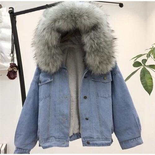 Lamb Hair Denim Jacket 2020 Winter Fashion Denim Jacket Women Thickening Warm Coat Fox Fur Collar Large Size Denim Outerwear 969