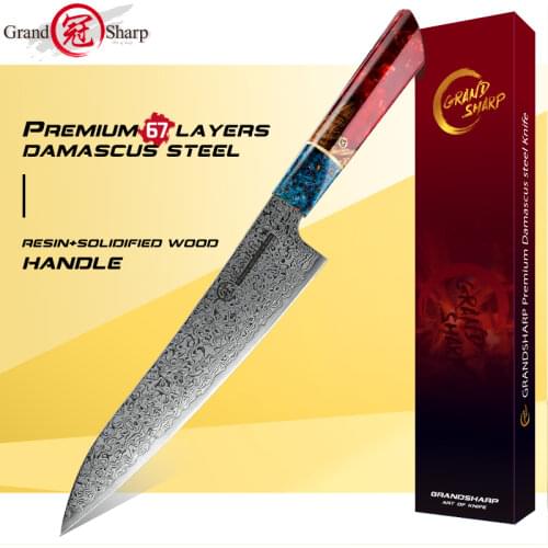 Grandsharp 8.6 inch Chef Knife Japanese 67 Layer Damascus Kitchen Knife VG 10 Meat Cook Knife Stainless Steel Super Sharp Knives