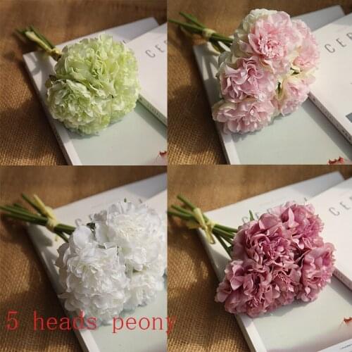 Artificial Flowers Peony Bouquet for Wedding Decoration 5 Heads Peonies Fake Flowers Home Decor Silk Hydrangeas Cheap Flower