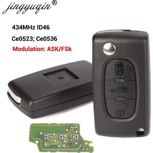 Jingyuqin 433Mhz ID46 ASK FSK Car Key For peugeot 207 307 407 208 308 408 607 Partner Remote Key 3 Buttons CE0523 Ce0536