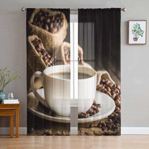 Coffee Cup Coffee Beans Modern Curtain For Living Room Transparent Tulle Curtains Window Sheer For The Bedroom Accessories Decor
