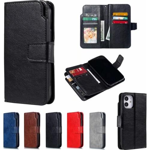 Leather nine card Case For iPhone 12 11 Pro Max 12Mini X XS Max XR 8 7 6 6S Plus SE2020 5 5SE Flip Wallet Cover Cases