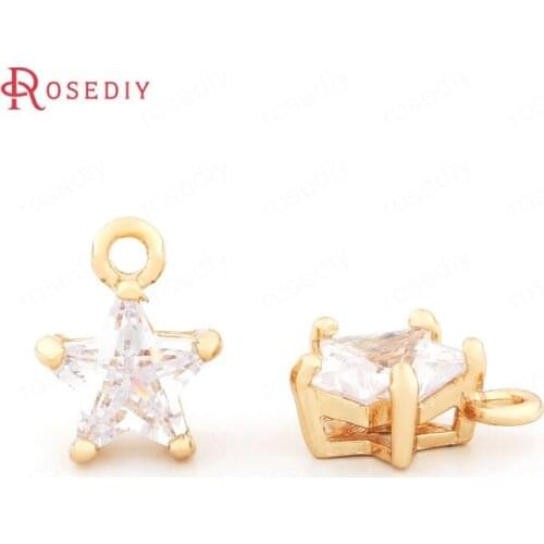 33218-G)6PCS 10x7MM 24K Gold Color Brass with Zircon Star Shape Charms Jewelry Making Supplies Diy Findings Accessories