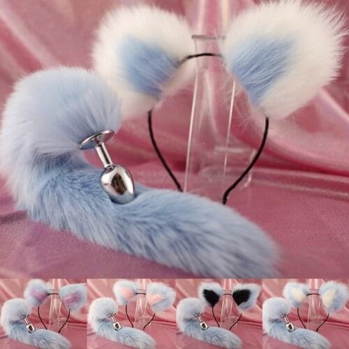 Cute Ears Headbands with Foxes/Rabbit Tail Metal Butt Anal Plug Erotic Cosplay Accessories Adult Sex Toys for Couples