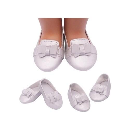 Fashion Bow Leather Shoes Fit 18 Inch American & 43 Cm Baby New Born Doll Accessories Generation Girls Toy