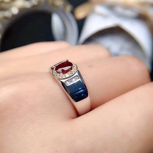 Fashion Man Ring for Daily Wear 5mm*7mm Natural Garnet Ring Solid 925 Silver Garnet Man Ring Gift for Boyfriend