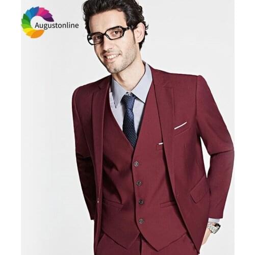 Custom Made Mens Classic Suits Burgundy Wedding Suits Men Slim Fit Groom Tuxedos 3Piece Groomsmen Blazer Jacket Terno Masculino