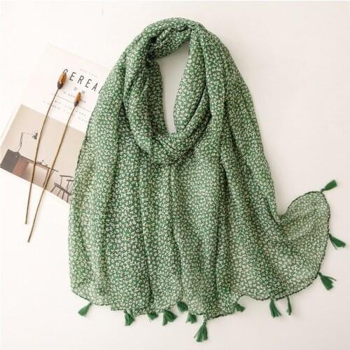 Forest Floral Soft Shawl Scarf Green Flowers Pattern Tassel Match Neck Scarf Light Smooth Blanket Wrap NEW