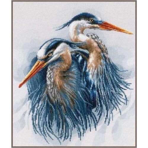 Great Blue Herons Crane Couples Lovers Cross Stitch Kits Top Quality Embroidery Needlework14CT Unprinted DIY Handmade Art