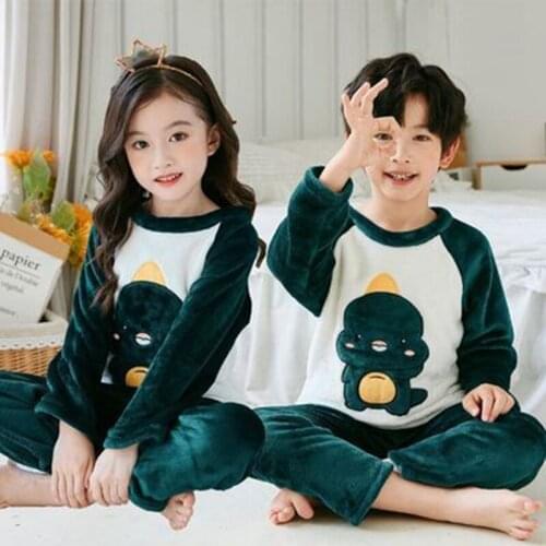 New Children Flannel Pajamas Set Winter Warm Thick Cartoon Fleece Girls Pyjamas For Boys Sleepwear Kids Outfits Homewear