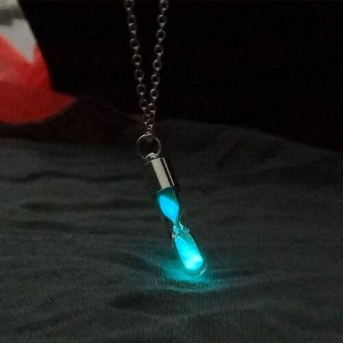 Glow In The Dark Hourglass Necklace Glass Pendant Necklace Chain Luminous pendant Jewelry Women Gifts Gem Accessories