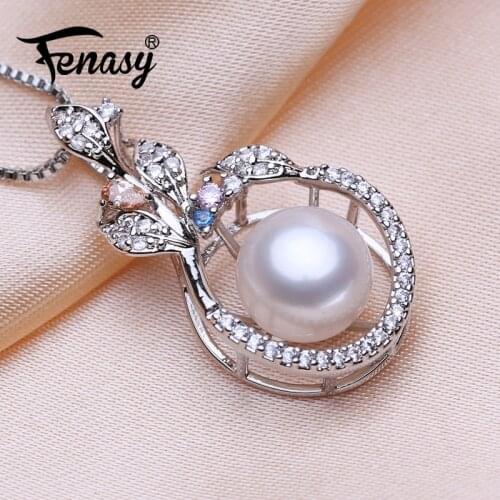 FENASY Natural Freshwater Pearl Necklaces For Women Bohemian Pink And Blue Gems 925 Sterling Silver Flower Pendant Necklace