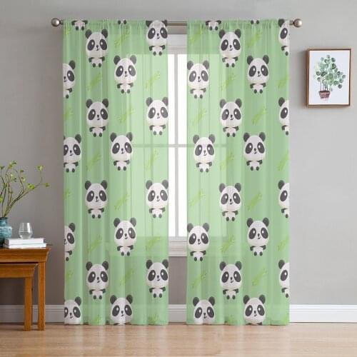 Panda Bamboo Cartoon Animal Sheer Curtains for Living Room Bedroom Kitchen Chiffon Tulle Curtains Home Hotel Coffee Decor