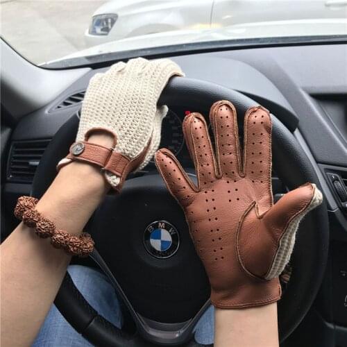 Real Leather Gloves Imported Deerskin Hand-Woven Driving Mens Womens Gloves Fitness Gym Leather + Knitted Gloves AM032A