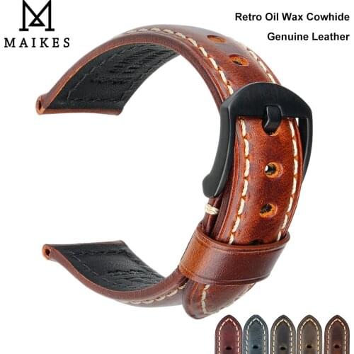 Vintage Oil Wax Genuine Leather Watch Strap 18mm 20mm 22 mm 24mm Brown Black Watchbands for Samsung Galaxy Watch Band Bracelet