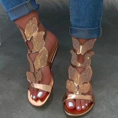 Women Rhinestone Sandals Golden slippers 2021 gladiator sandals women Non-slip Soft Foam Sole Durable Outdoor Beach Sandals