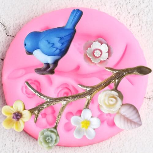 Tree Branch Border Silicone Molds Flower Leaves Brids Cupcake Topper Fondant Cake Decorating Tools Candy Clay Chocolate Moulds