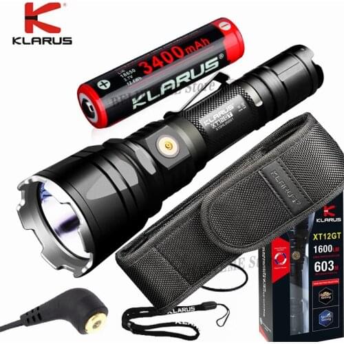 KLARUS XT12GT Tactical Extended Reach Flashlight 1600LM Long Rang of 603M Torch with 18650 Battery For Search and Rescue