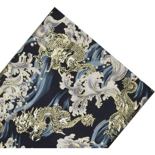 Navy Blue Cotton Bronzing Japanese Fabric For Clothing Jewelry, Making, Handbag, Waistband, Hairband Material