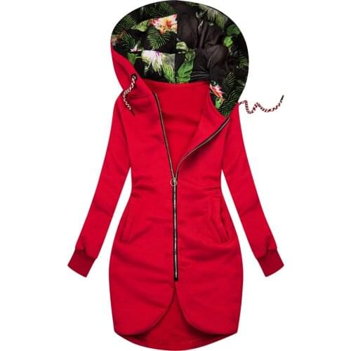 Zip up hoodie Winter Warm Hooded Sweatshirt Ladies Flowers Printed Long Coat Harajuku 2021 Pocket Long sleeve Pullover Sudaderas