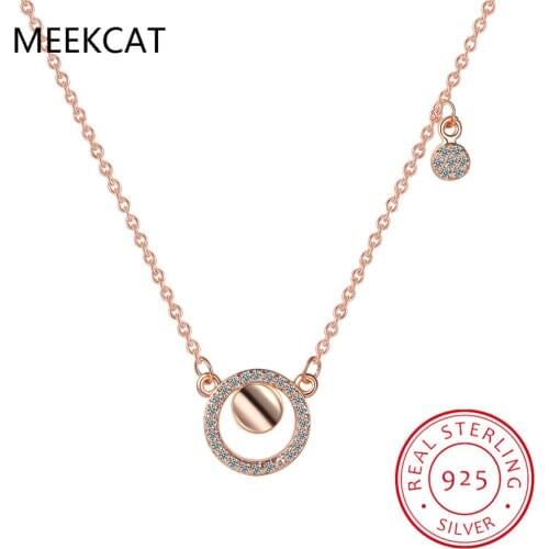 Delicate Female Clavicle Chain 95 Sterling Silver Round Circle Micro Pave Dazzling AAA Zircon Pendant Necklace for Women