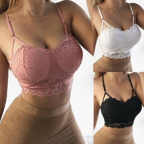 2020 Summer Women Fashion Deep V-Neck Women Camis Lady Lace Floral Bralette tank tops Unpadded Crop Tops Sleeveless Strap Tops