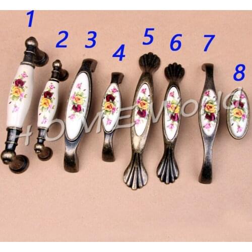 Vintage Bronze Ceramic Door Handles Drawer Closet Pull Knobs Kitchen Fashion Furniture Hardware Accessories