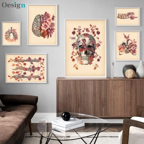 Vintage Lung Skull Spine Human Anatomy Medicine Wall Art Canvas Painting Nordic Posters And Prints Wall Pictures For Living Room