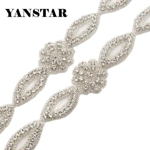 YANSTAR 5YARDS Wholesale Silver Rhinestones Appliques Trim For Bridal Gown Sash Rhinestones Appliques DIY Bridal Belt YS860