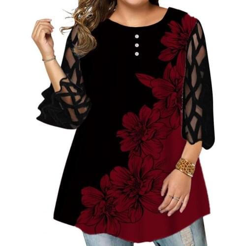 Spring Autumn Casual Geometric Translucent Sleeve O Neck Shirt Top Women Blouse O Neck for Office