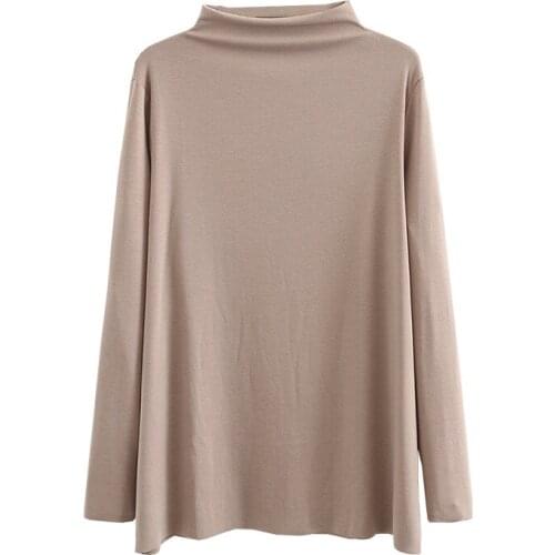 Spring Summer 2021 Women Tshirt Oversize Clothes Long Sleeve Bottoming Shirt Fashion Casual Mock Neck Solid Plus Size Tops