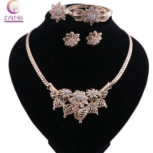 CYNTHIA Women African Beads Jewelry Sets Fashion Crystal Earrings Necklace Gold Color Wedding Dress Accessories