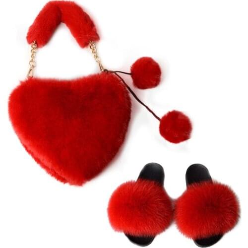 Ladies Summer Real Fox Fur Slippers Fashion Plush Fur Slippers Soft Plush Bags Luxury Slippers Women Fur Slides Brand Slippers