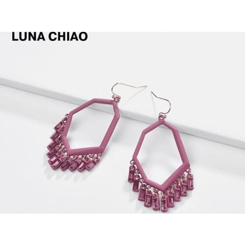 LUNA CHIAO Matte Colorful Rubber Coating Geometric Statement Earrings with Crystal Charm Drop Dangle Earrings for Women